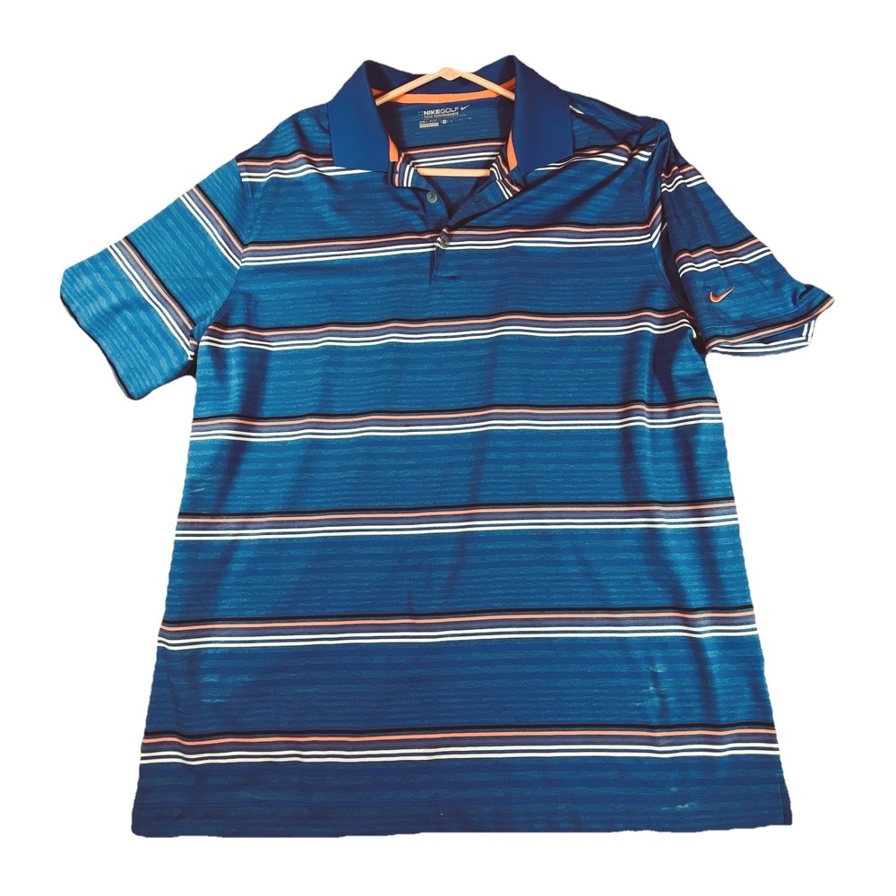 Nike Golf Dri Fit Golf Polo Shirt Men‎ XL Tour Performance Blue Striped Stretchy